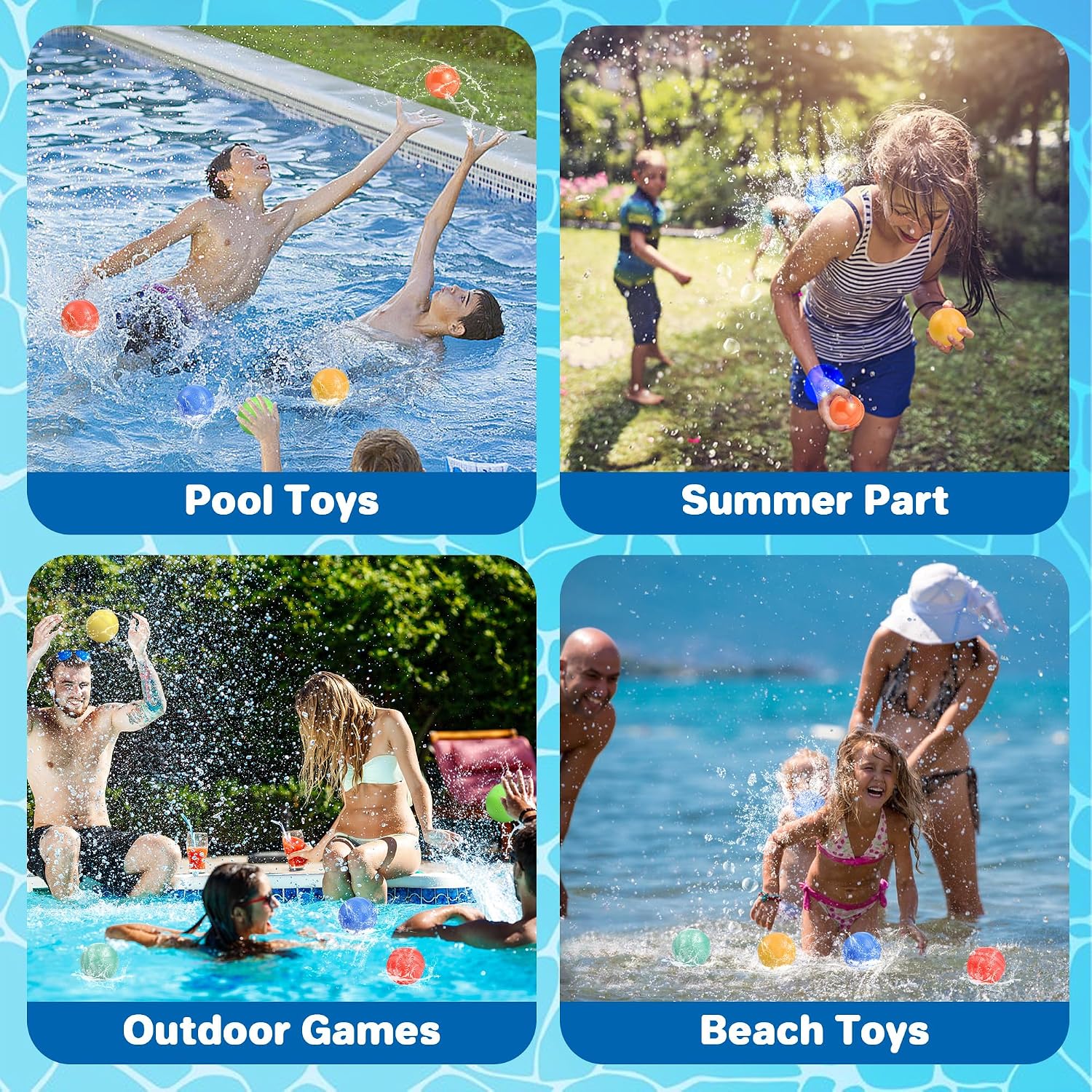 Reusable Water Balloons - Silicone Refillable Water Balls for Kids & Adults, Quick Fill Summer Pool Toy