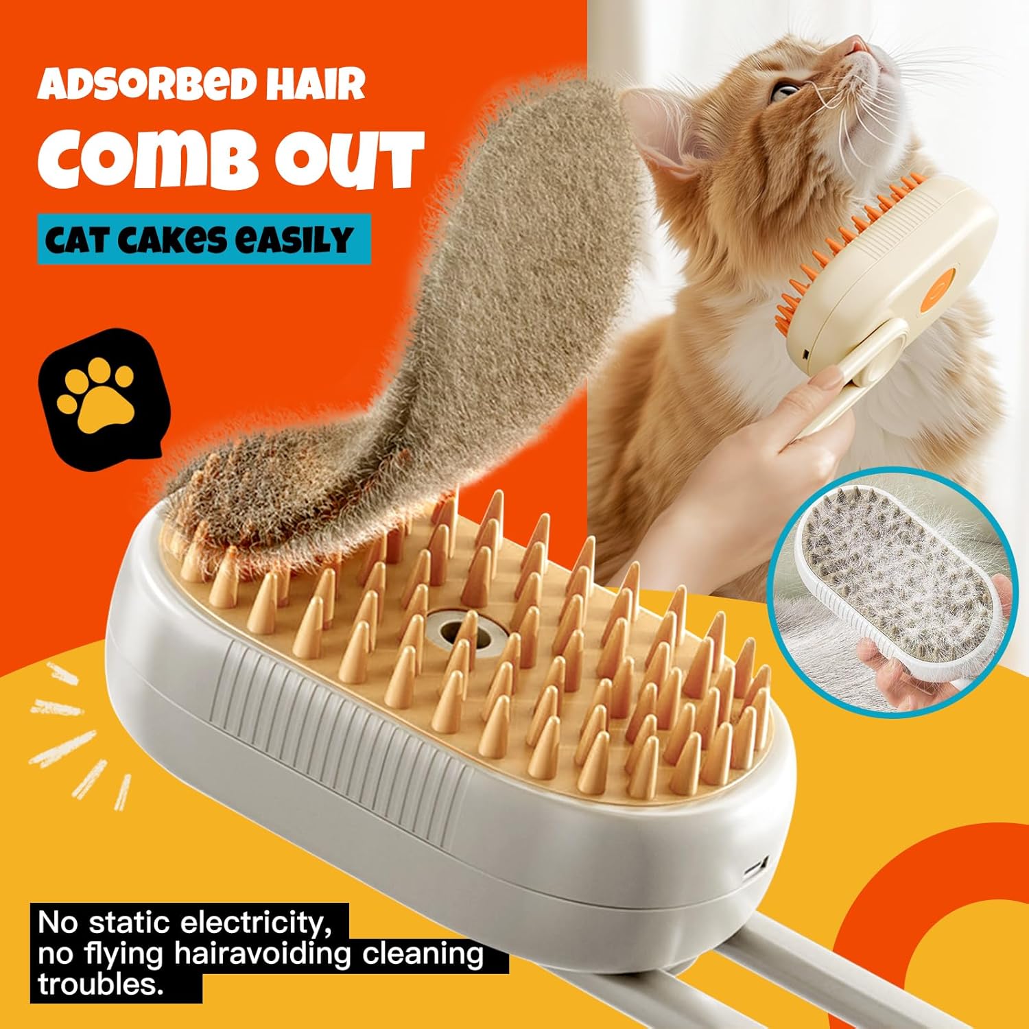 Cat Steam Brush for Shedding – 2 Pack Misting Grooming Comb for Cats & Dogs