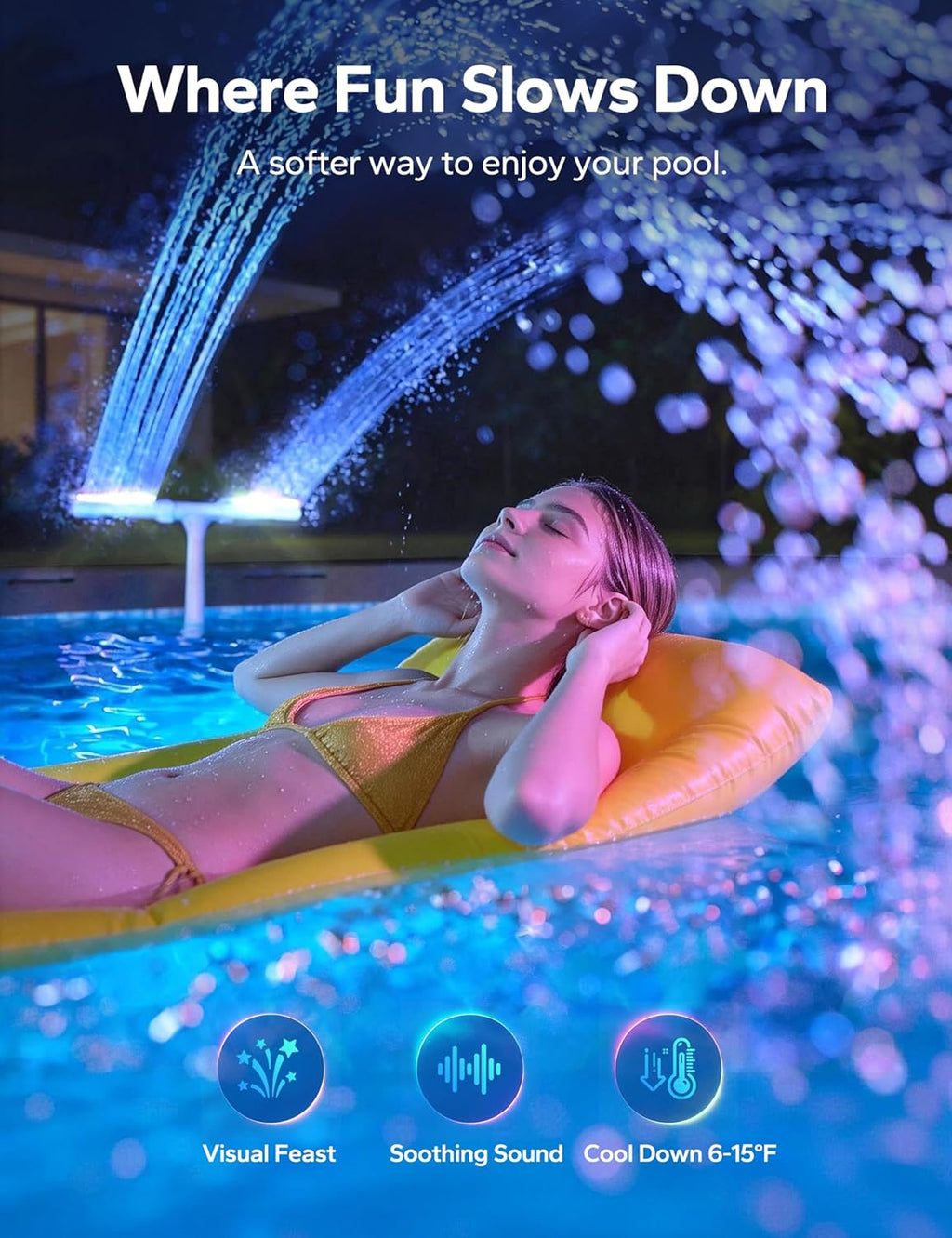 Solar Pool Fountain with Color LED Lights – Floating Waterfall Pool Aerator