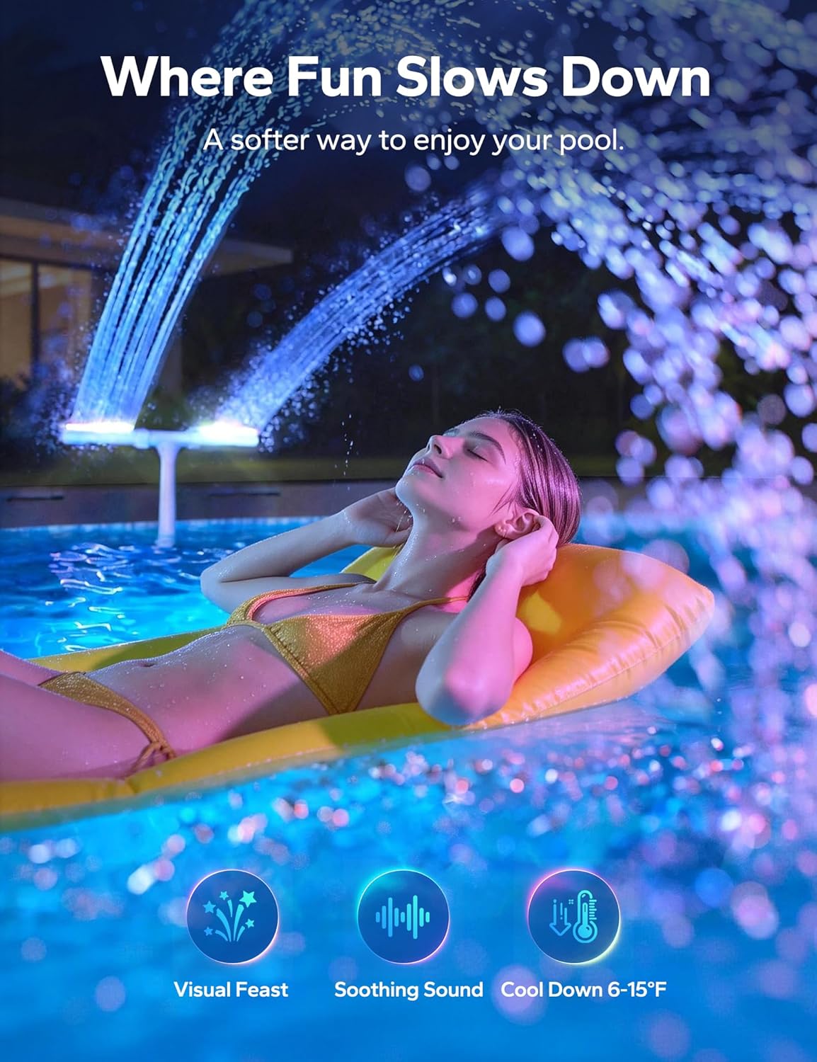 Solar Pool Fountain with Color LED Lights – Floating Waterfall Pool Aerator