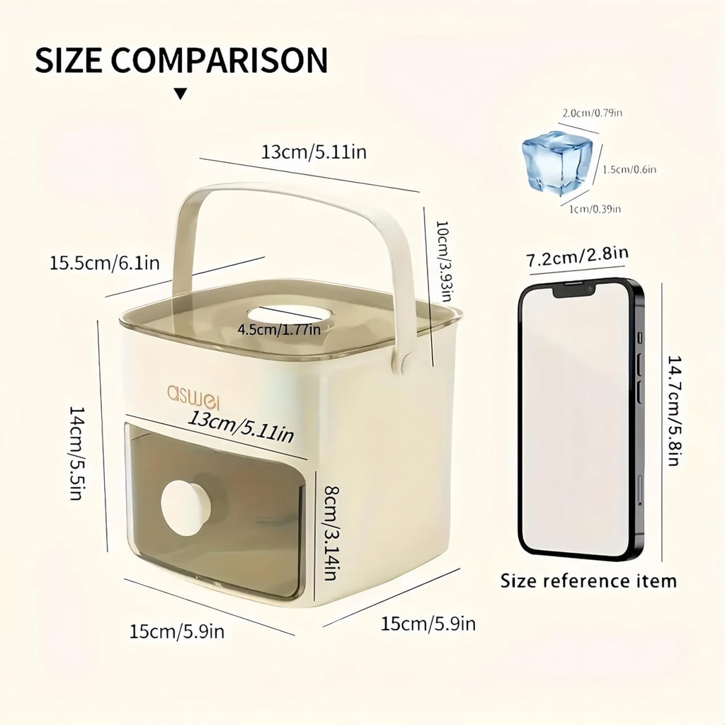 Ice Cube Tray with Lid & Bin – One-Touch Easy Release Silicone Ice Maker