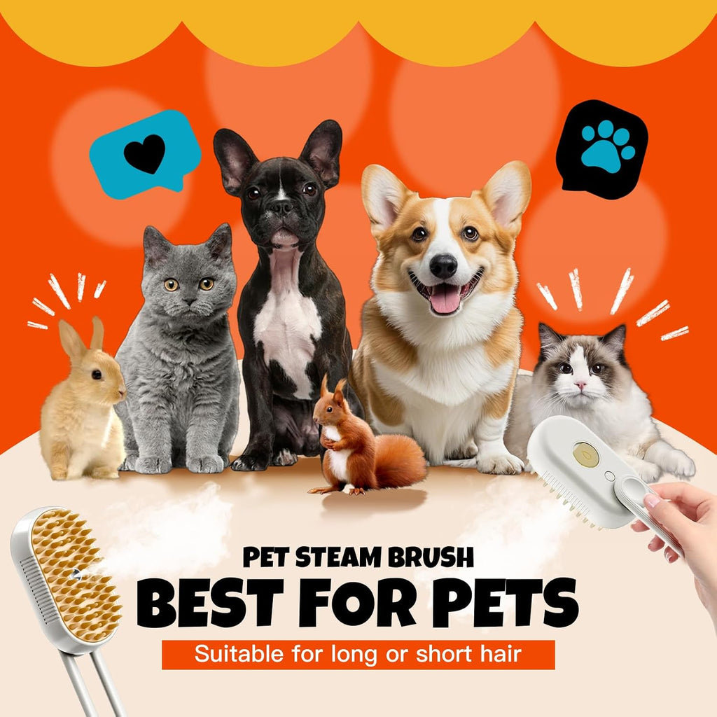 Cat Steam Brush for Shedding – 2 Pack Misting Grooming Comb for Cats & Dogs