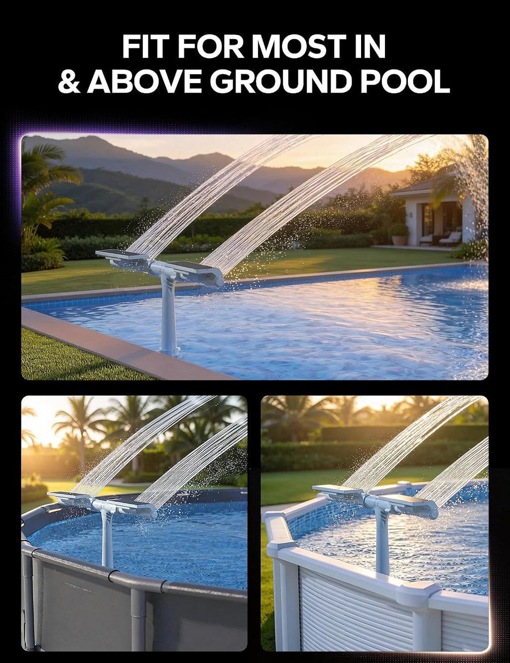 Solar Pool Fountain with Color LED Lights – Floating Waterfall Pool Aerator